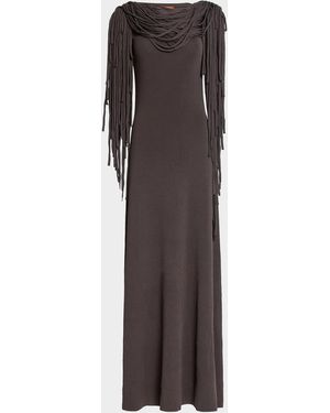 Altuzarra Chaney Fringe Cowl-Neck Gown - Brown