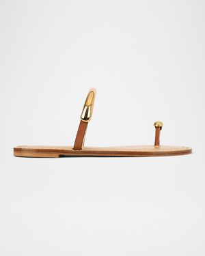 Amanu The Samburu Leather Toe-Ring Flat Sandals - White
