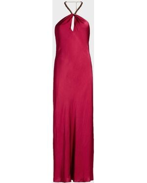 Cami NYC Giulia Beaded Halter Maxi Dress - Red