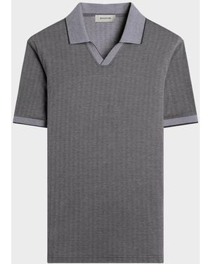 Bugatchi Apos;S Performance Micro-Herringbone Johnny Collar Polo Shirt - Gray