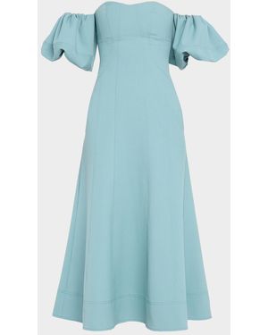 Ulla Johnson Nina Puff-Sleeve Off-The-Shoulder Midi Dress - Blue