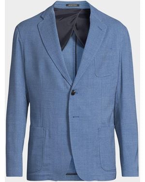 Emporio Armani Wool And Cotton Micro-Box Textured Sport Coat - Blue