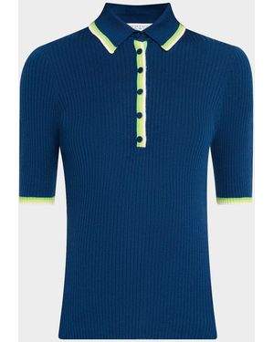 Gabriela Hearst Perro Rib Short-Sleeve Polo Shirt - Blue