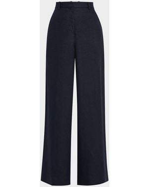Argent Park Wide-Leg Basketweave Linen Pants - Blue