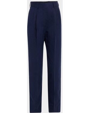 Blazé Milano Savannah Fox Pleated Straight-Leg Pants - Blue
