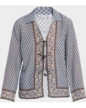 Veronica Beard Eva Scarf-Print Tie Blouse - Blue