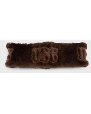 UGG Exposed Logo Sheepskin Headband - Brown