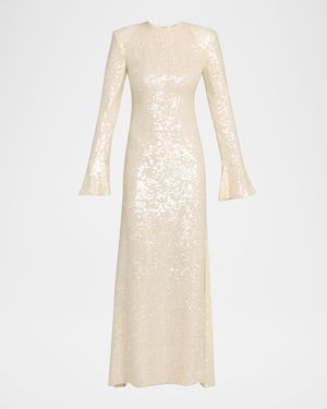 LAPOINTE Sequined Flare-Sleeve Maxi Dress - Natural