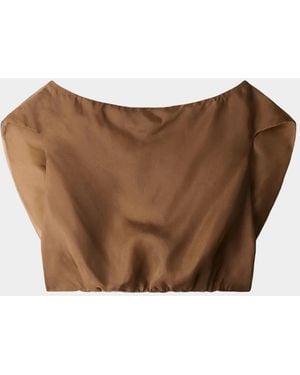 STAUD Larissa Sheer Off-Shoulder Top - Brown