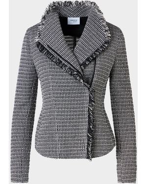 Akris Punto Salt And Pepper Tweed Fringed Moto Jacket - Gray