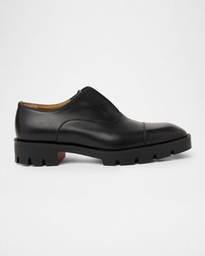 Christian Louboutin Alpha Lion Flat Cap-Toe Lug-Sole Loafers - Black