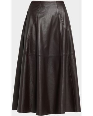 Arma Eleni Leather A-Line Midi Skirt - Brown