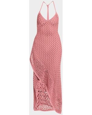 DIOTIMA Riki Crystal Crochet Knit Halter Maxi Dress - Pink