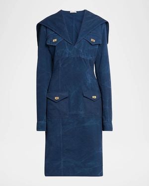Ferragamo Washed Cotton Gabardine Midi Dress - Blue