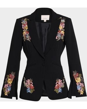 Cinq À Sept Rhinestone Floral Peak-Lapel Blazer - Black