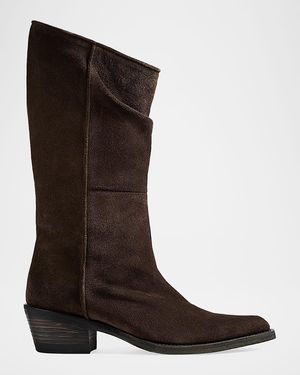 KHAITE 35Mm Clive Suede Mid-Calf Boots - Brown
