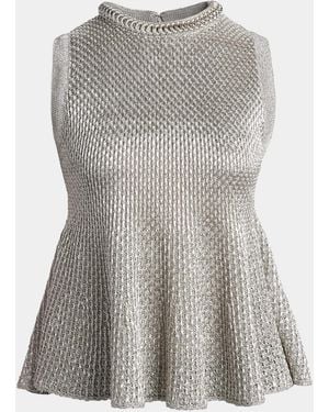 McQueen Woven Metallic Peplum Top - Gray