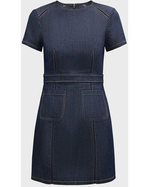 Cinq À Sept Giana Topstitched Denim Mini Shift Dress - Blue