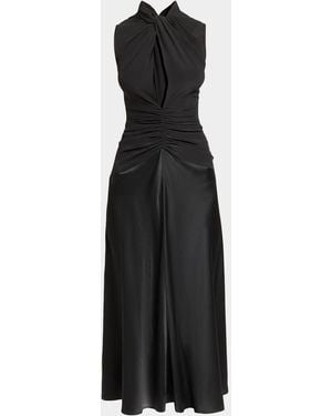 Isabel Marant Delfi Sleeveless Ruched Keyhole Satin Midi Dress - Black