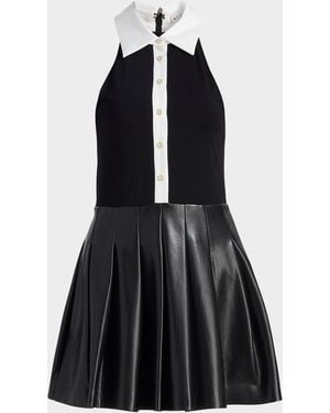 Alice + Olivia Tate Vegan Leather Sleeveless Polo Mini Shirtdress - Black