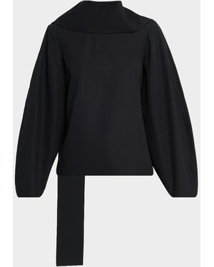 Brandon Maxwell The Quinn Poplin Scarf-Neck Top - Blue