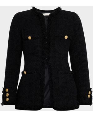 LoveShackFancy Adrina Tweed Embellished Jacket - Black