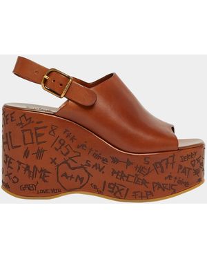 Chloé Maxime Leather Slingback Platform Sandals - Brown