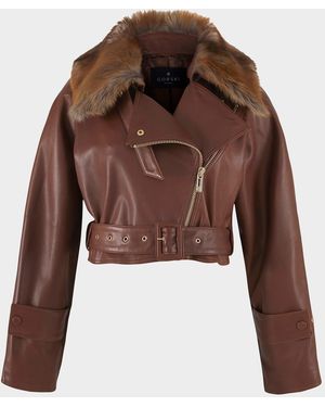 Gorski Select Lamb Leather Moto Jacket With Detachable Lamb Shearling Collar - Brown