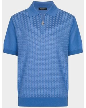 Stefano Ricci Apos;S Geometric Knit Quarter-Zip Polo Shirt - Blue