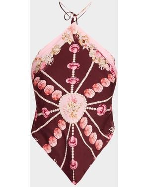 Cara Cara Corfu Seashell Silk Halter Top - Red