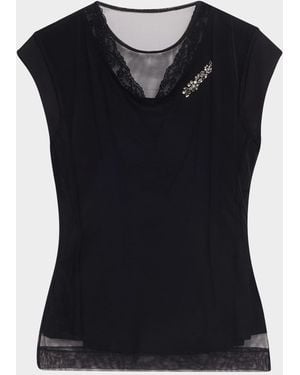 Simone Rocha Layered Liquid Crystal Embellished Short-Sleeve Top - Black