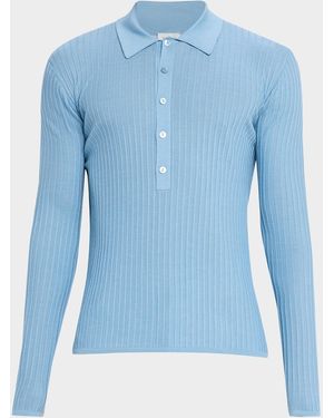 Saint Laurent Apos;S Wool, Cashmere And Silk Ribbed Polo Sweater - Blue