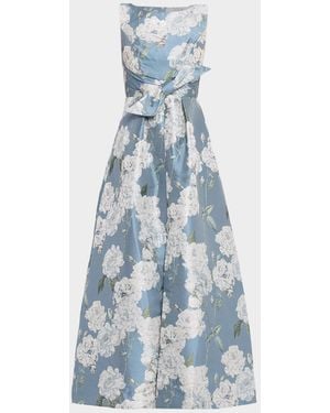 Kay Unger Lilianna Sleeveless Pleated Floral-Print Gown - Blue