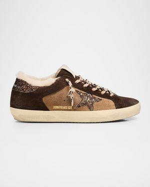 Golden Goose Super-Star Shearling-Lined Suede Low-Top Sneakers - Brown