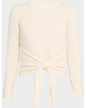 Eleven Six Alaiya Tie-Waist Rib Knit Crop Sweater - Natural