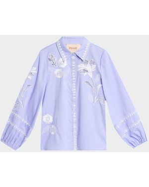 Figue Elaine Embroidered Button-Down Top - Blue