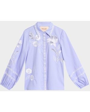 Figue Elaine Embroidered Button-Down Top - Blue