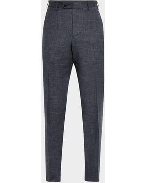 Zanella Devon Wool And Silk Flat-Front Pants - Blue