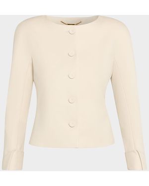 Chloé Exaggerated Shoulder Single-Breasted Collarless Jacket - Natural