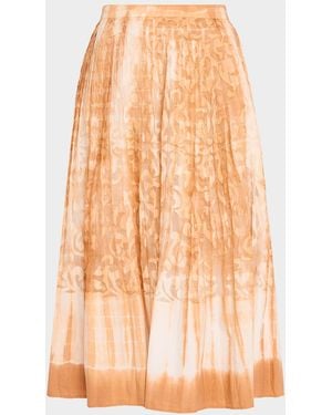 Kobi Halperin Andie Pleated Shibori-Print Burnout Midi Skirt - Orange