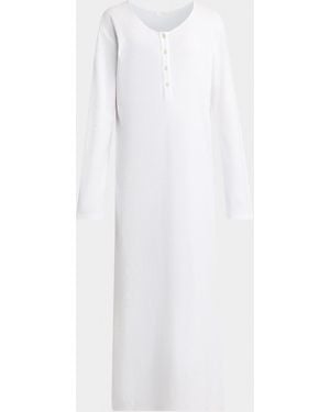 The Row Latoya Long-Sleeve Crewneck Cotton Midi Dress - White