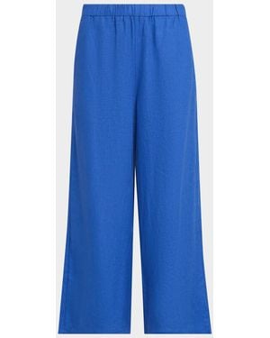 Eileen Fisher Wide-Leg Organic Linen Ankle Pants - Blue