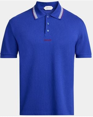 Versace Greca Embroidered Cotton Polo Shirt - Blue
