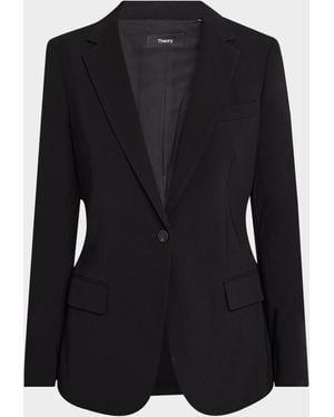 Theory Admiral Crepe One-Button Staple Blazer - Black