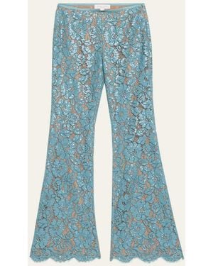 Michael Kors Flare-Leg Sequin Floral Lace Pants - Blue
