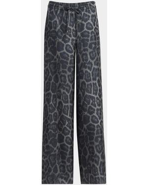 Stella McCartney Leopard-Print Silk Wide-Leg Pajama Pants - Gray
