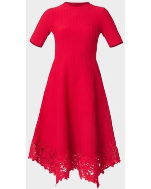 Shoshanna Shailene Knit Lace-Trim Midi Dress - Red