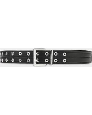 Ganni Double Eyelet Leather Belt - Black