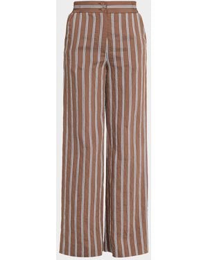 Veronica Beard Carraway Striped Wide-Leg Pants - Brown