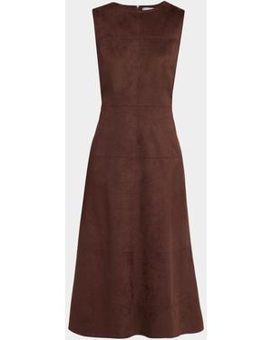 MILLY Frankie Sleeveless Sueded Midi Dress - Brown